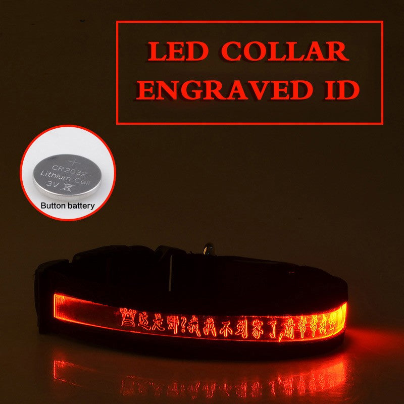 Pet Glow Collar Radium Carved Lettering Dog Collar Pet Glow Collar Radium Carved Lettering Dog Collar